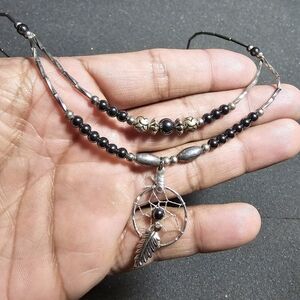 Silver tone with hematite beads dream catcher fashion necklace